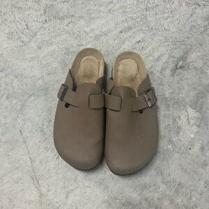 Brown Slip-On Clogs with Buckle